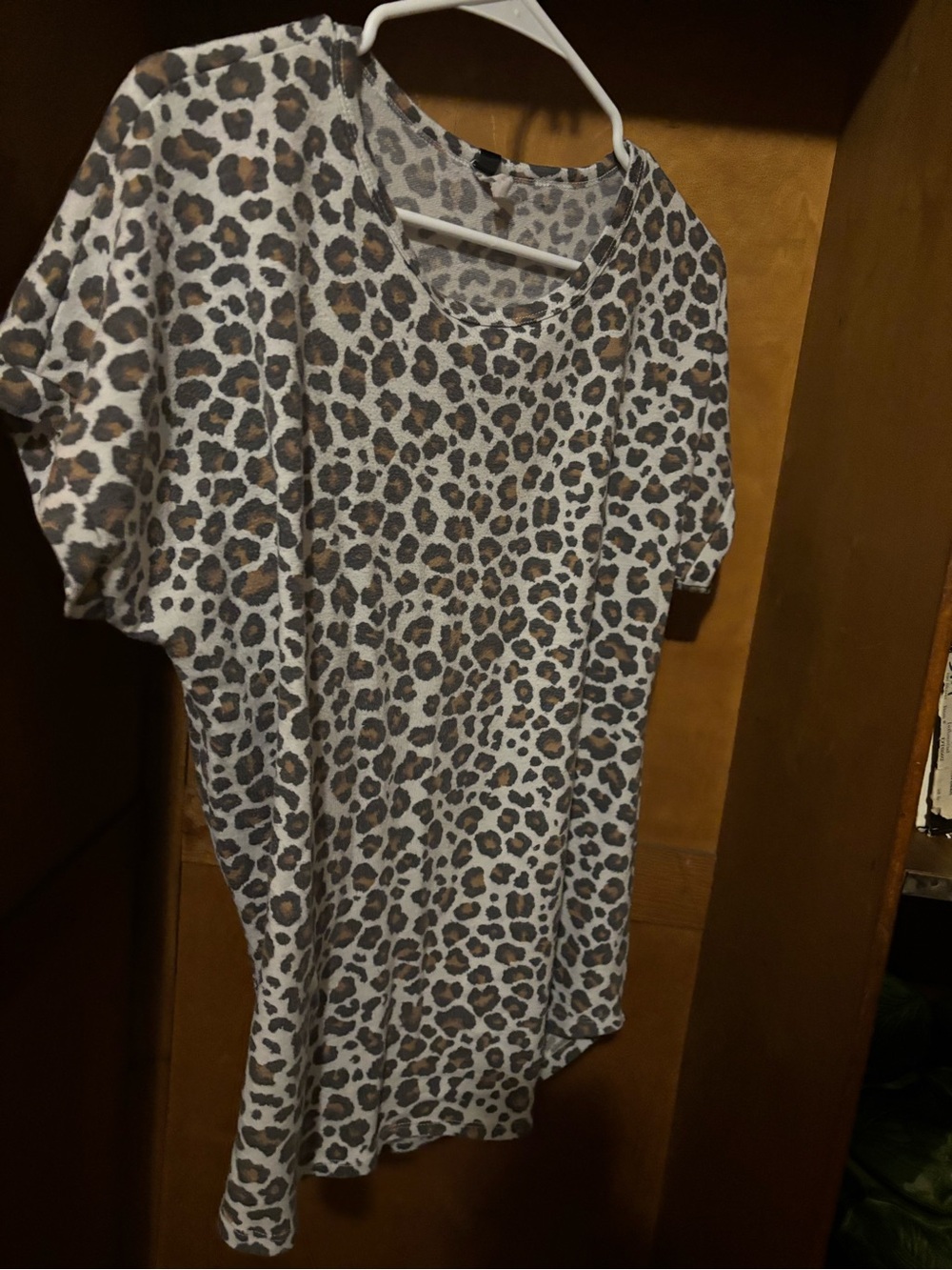 Leopard Print Short Sleeve Tunic Top - White, Brown, Black